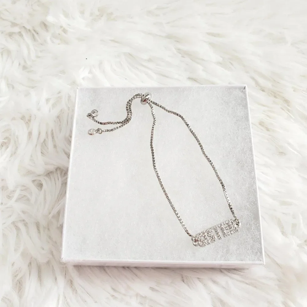Gold or Silver Rhinestone Sister Slider Bracelet